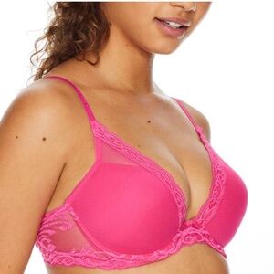 Natori Feathers Underwire Contour Plunge Bra Eletric Pink / hot pink 32D